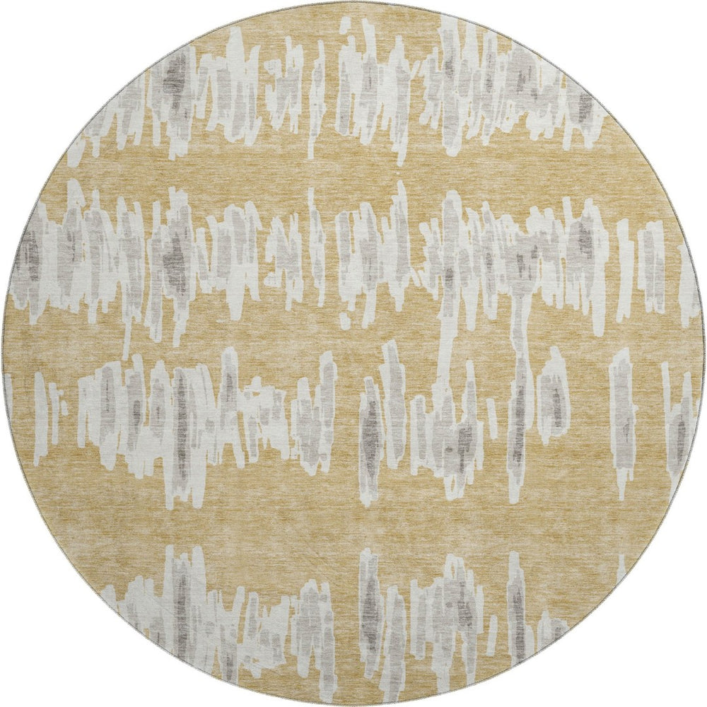 HomeRoots 8' Gold and Beige Striped Round Rug - Washable, Stain Resistant, UV Protected for Busy Homes 671957