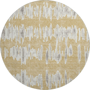 HomeRoots 8' Gold and Beige Striped Round Rug - Washable, Stain Resistant, UV Protected for Busy Homes 671957