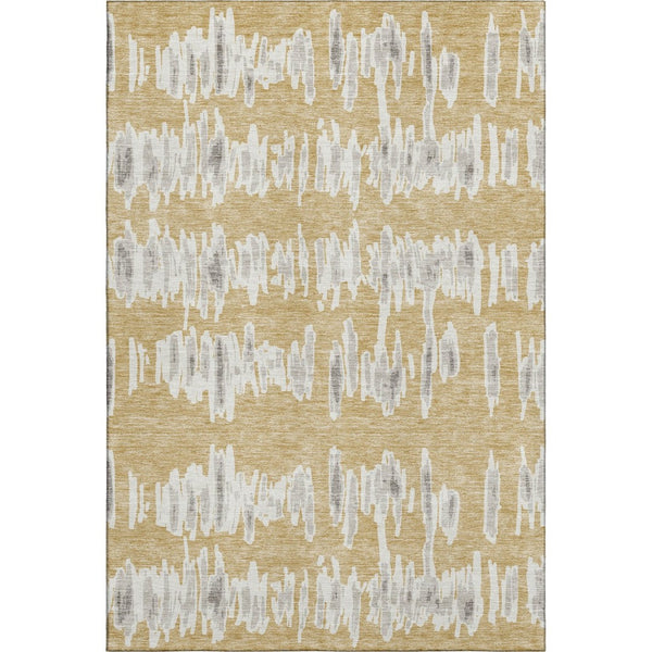 HomeRoots 8' X 10' Washable Gold and Beige Striped Area Rug - Durable, Stain Resistant, UV Protected for Homes 671958