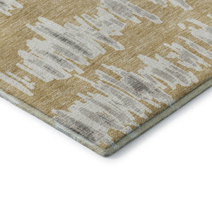HomeRoots 8' X 10' Washable Gold and Beige Striped Area Rug - Durable, Stain Resistant, UV Protected for Homes 671958