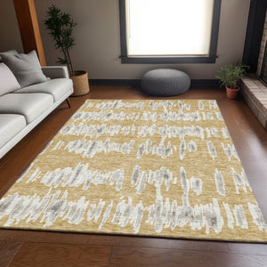 HomeRoots 8' X 10' Washable Gold and Beige Striped Area Rug - Durable, Stain Resistant, UV Protected for Homes 671958
