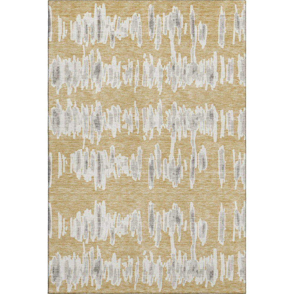 HomeRoots 9' X 12' Gold and Beige Striped Washable Area Rug - Stain Resistant, UV Protected, Perfect for Families! 671959