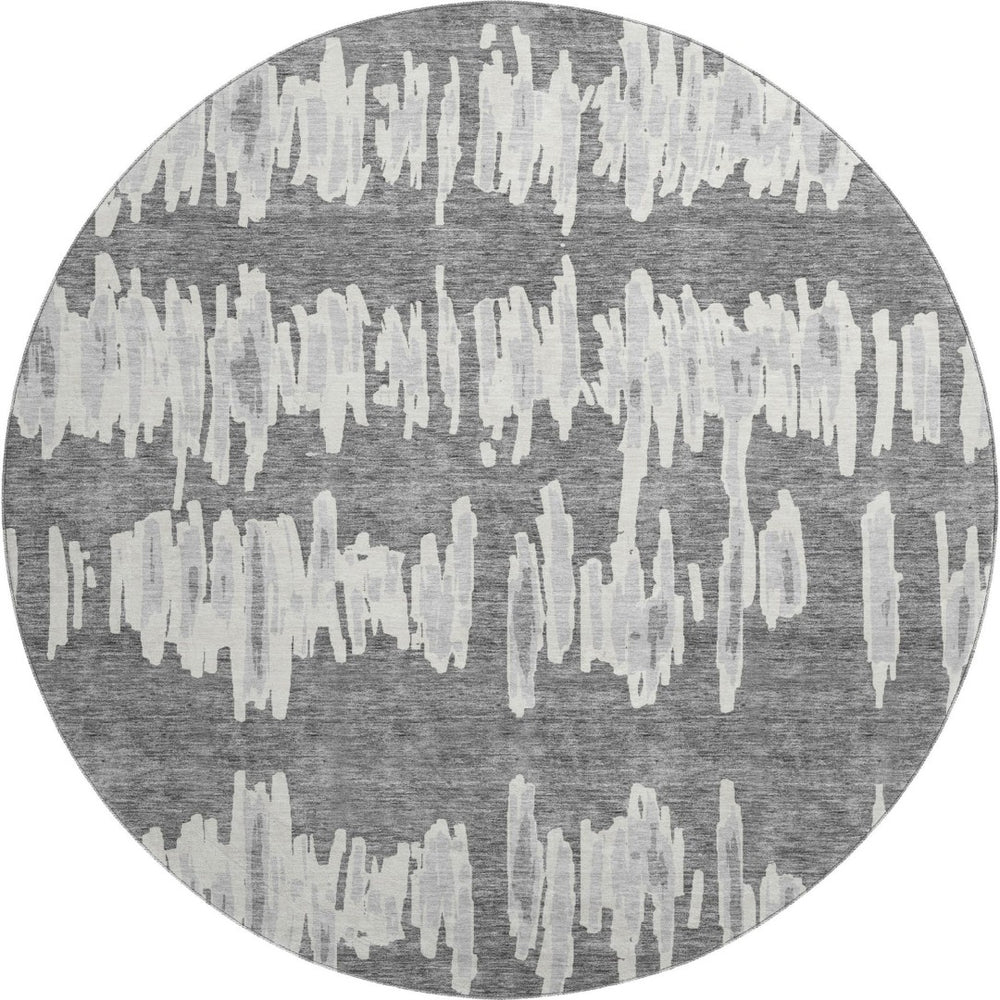 HomeRoots 8' Gray And Ivory Striped Round Rug – Washable, UV Protected, Durable for Indoor & Outdoor Use! 671963