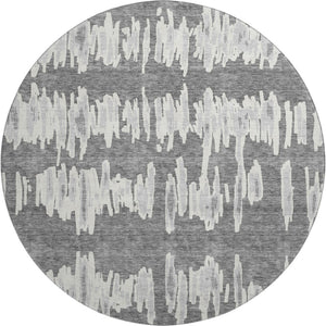 HomeRoots 8' Gray And Ivory Striped Round Rug – Washable, UV Protected, Durable for Indoor & Outdoor Use! 671963
