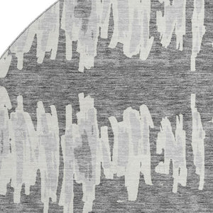 HomeRoots 8' Gray And Ivory Striped Round Rug – Washable, UV Protected, Durable for Indoor & Outdoor Use! 671963