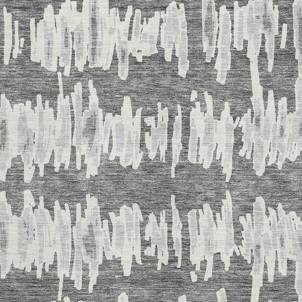 HomeRoots 9' X 12' Striped Gray and Ivory Washable Area Rug with UV Protection for Busy Homes and Style 671965