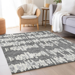 HomeRoots 10' X 14' Gray And Ivory Striped Washable Area Rug – Stylish, Durable, UV-Protected for Modern Living! 671966