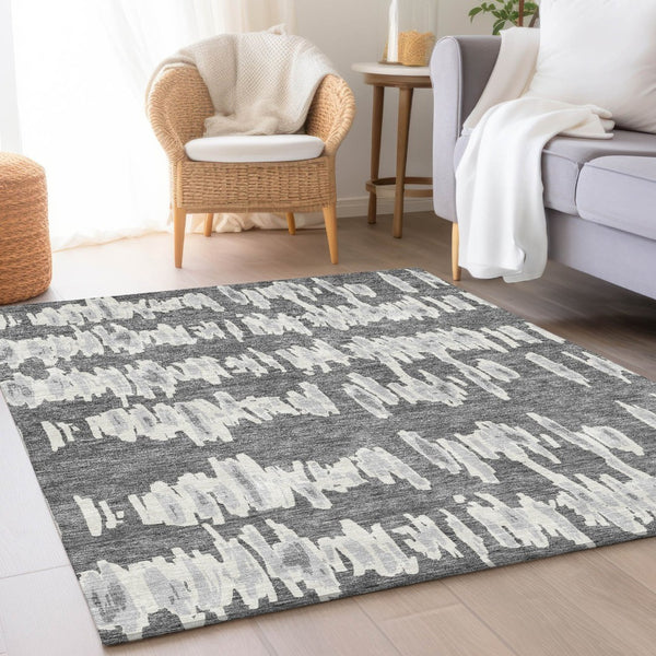 HomeRoots 10' X 14' Gray And Ivory Striped Washable Area Rug – Stylish, Durable, UV-Protected for Modern Living! 671966