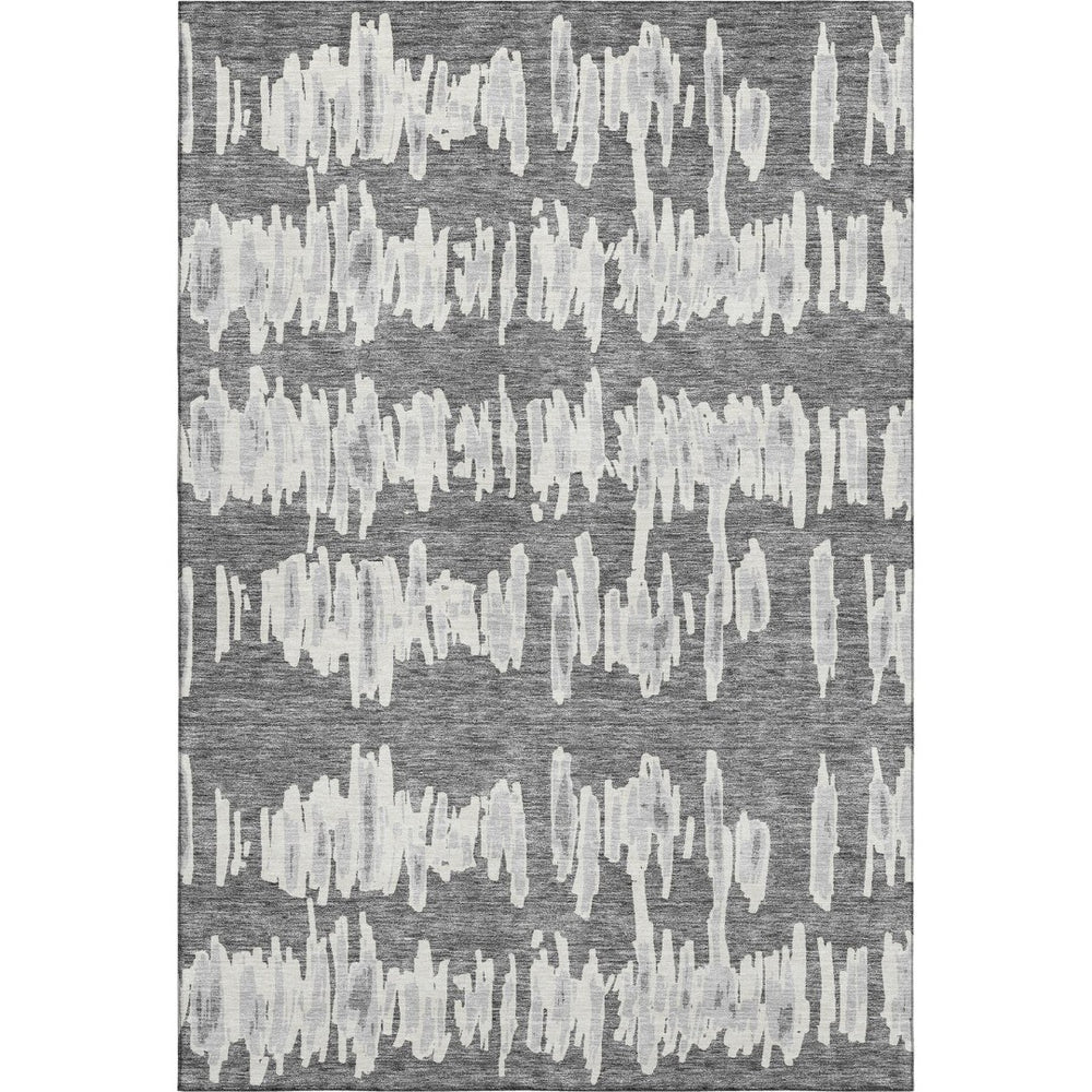 HomeRoots 10' X 14' Gray And Ivory Striped Washable Area Rug – Stylish, Durable, UV-Protected for Modern Living! 671966