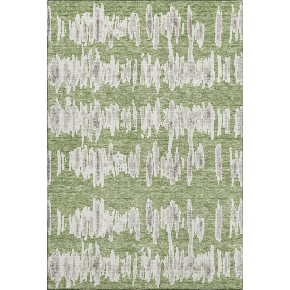 HomeRoots 5' X 8' Striped Green and Beige Washable Area Rug with UV Protection for Stylish Living Spaces 671968
