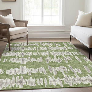 HomeRoots 5' X 8' Striped Green and Beige Washable Area Rug with UV Protection for Stylish Living Spaces 671968