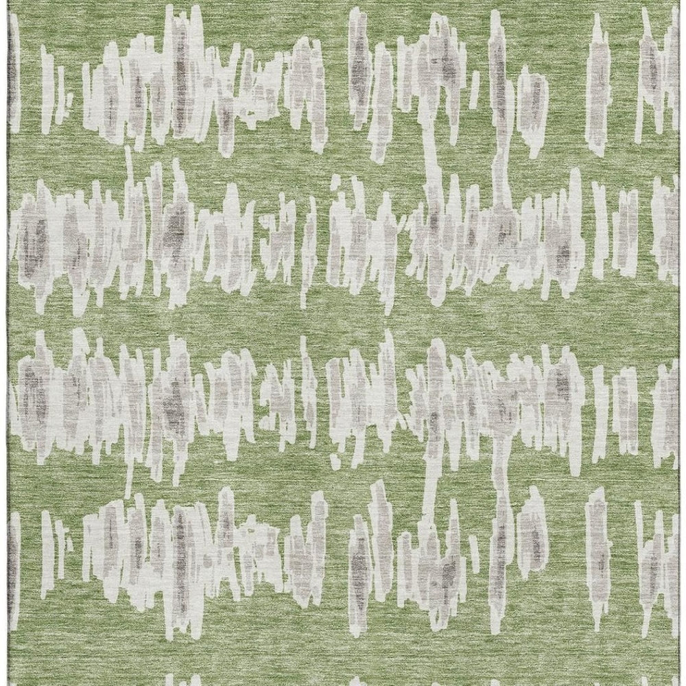 HomeRoots 5' X 8' Striped Green and Beige Washable Area Rug with UV Protection for Stylish Living Spaces 671968
