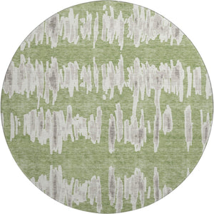 HomeRoots 8' Washable Green and Beige Striped Round Rug with UV Protection for Stylish, Durable Home Use 671969