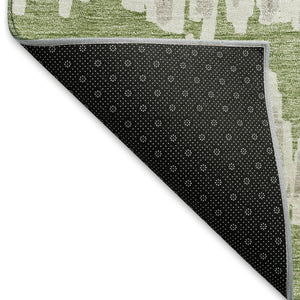 HomeRoots 8' Washable Green and Beige Striped Round Rug with UV Protection for Stylish, Durable Home Use 671969
