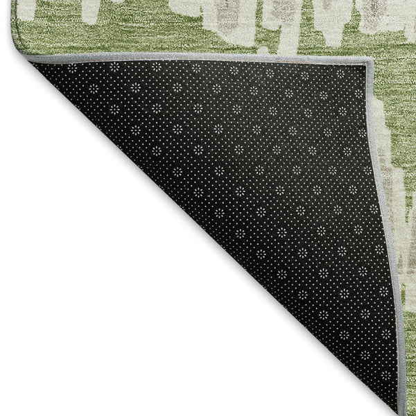 HomeRoots 8' Washable Green and Beige Striped Round Rug with UV Protection for Stylish, Durable Home Use 671969
