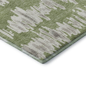 HomeRoots 8' Washable Green and Beige Striped Round Rug with UV Protection for Stylish, Durable Home Use 671969
