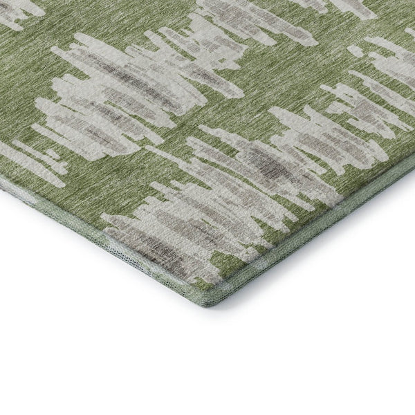 HomeRoots 8' Washable Green and Beige Striped Round Rug with UV Protection for Stylish, Durable Home Use 671969