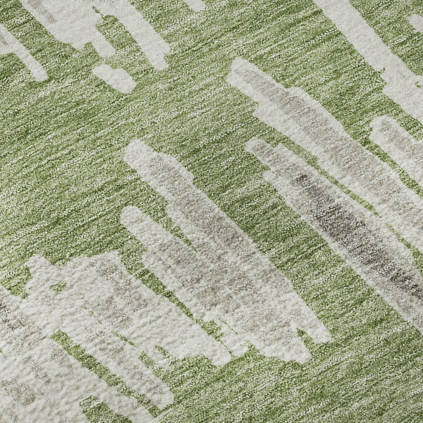 HomeRoots 8' Washable Green and Beige Striped Round Rug with UV Protection for Stylish, Durable Home Use 671969
