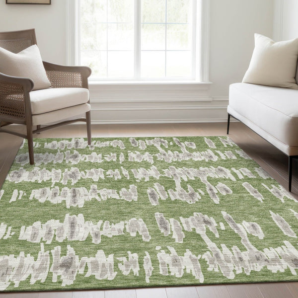 HomeRoots 8' X 10' Green And Beige Striped Area Rug - Washable, UV Protected, Durable & Stylish for Family Homes 671970