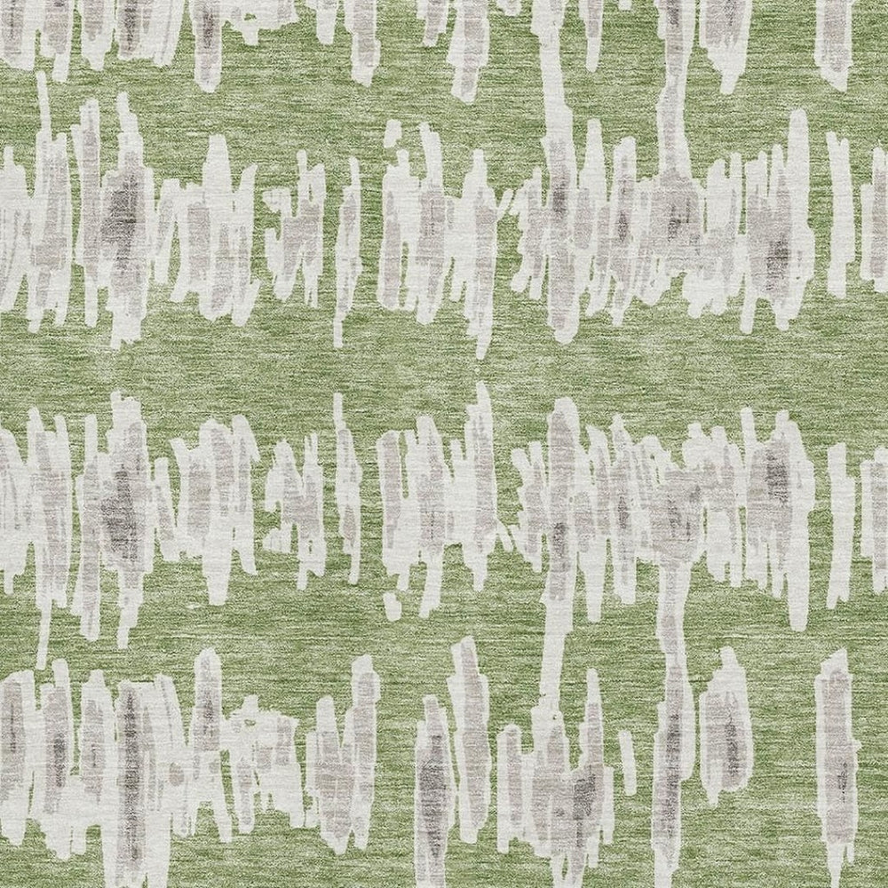 HomeRoots 8' X 10' Green And Beige Striped Area Rug - Washable, UV Protected, Durable & Stylish for Family Homes 671970