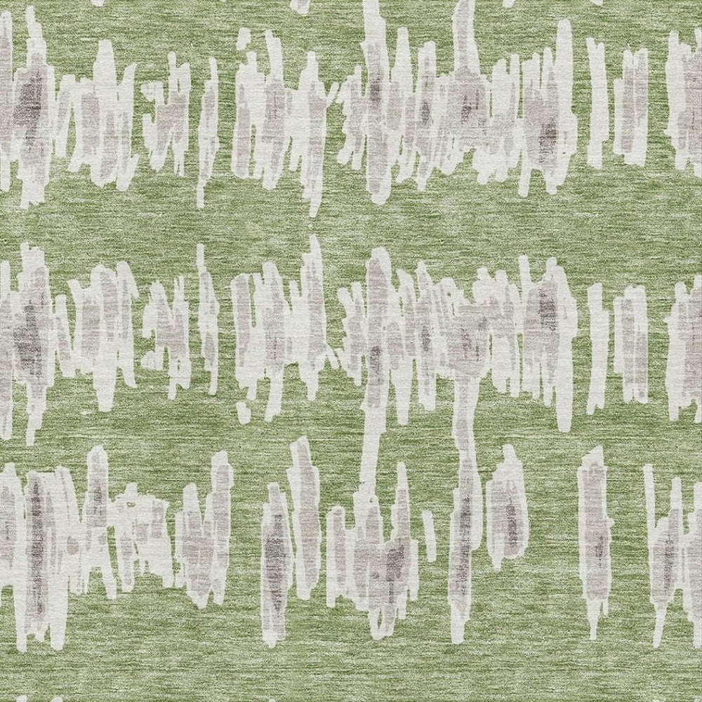 HomeRoots 9' X 12' Striped Area Rug in Green and Beige - Durable, Washable, UV-Protected, Perfect for Families 671971