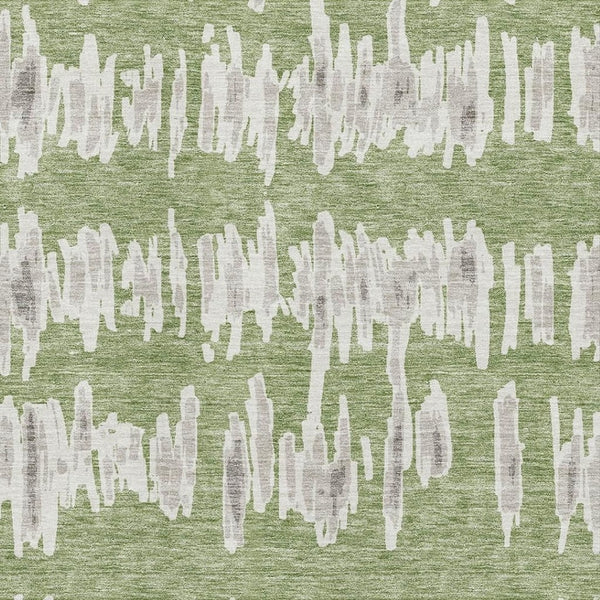 HomeRoots 9' X 12' Striped Area Rug in Green and Beige - Durable, Washable, UV-Protected, Perfect for Families 671971