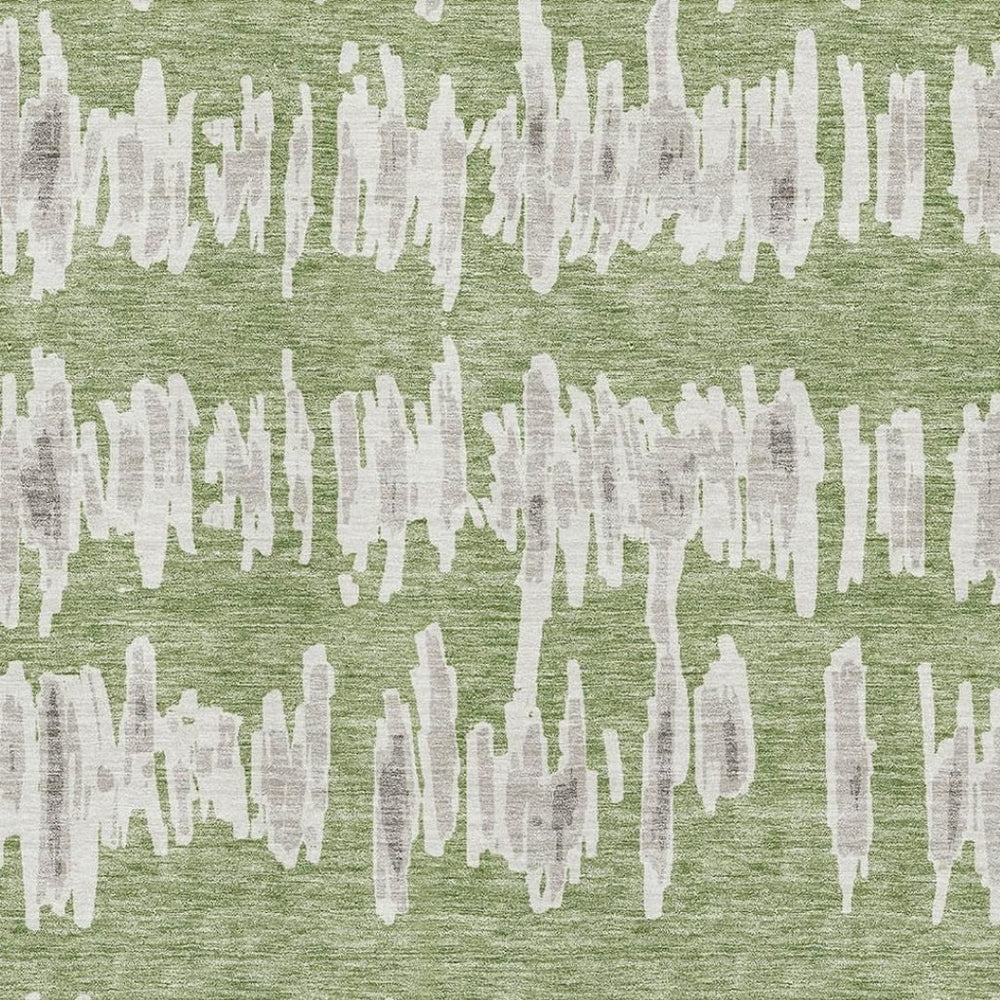 HomeRoots 10' X 14' Striped Green and Beige Washable Area Rug with UV Protection for High-Traffic Spaces 671972