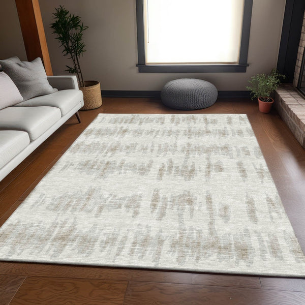 HomeRoots 5' x 8' Ivory and Beige Striped Area Rug - Washable, UV Protected, Durable for Busy Homes & Kids 671974