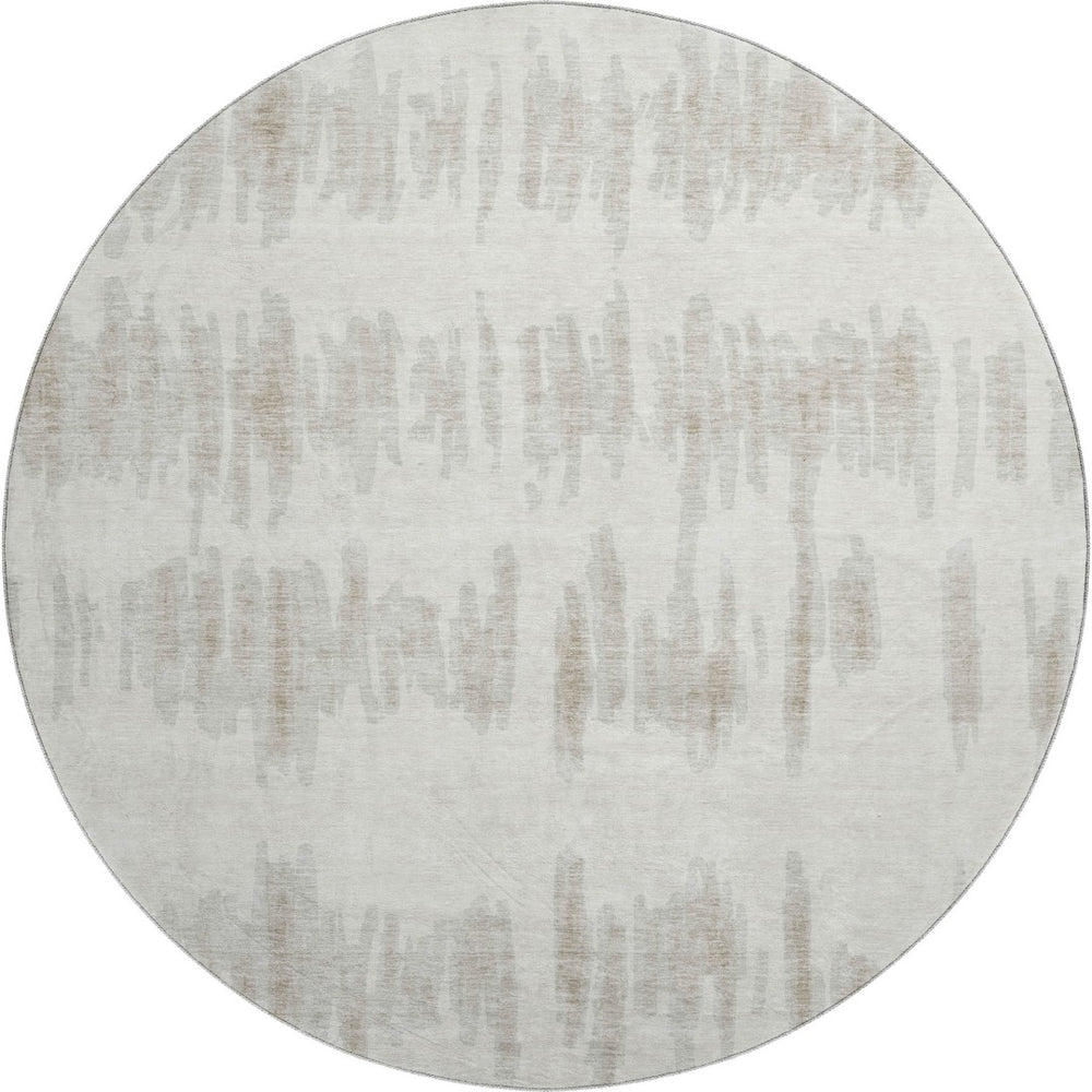 HomeRoots 8' Stylish Ivory and Beige Striped Washable Round Rug with UV Protection for Family Spaces 671975