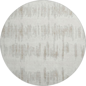 HomeRoots 8' Stylish Ivory and Beige Striped Washable Round Rug with UV Protection for Family Spaces 671975