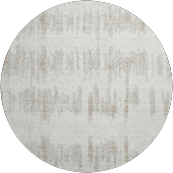 HomeRoots 8' Stylish Ivory and Beige Striped Washable Round Rug with UV Protection for Family Spaces 671975