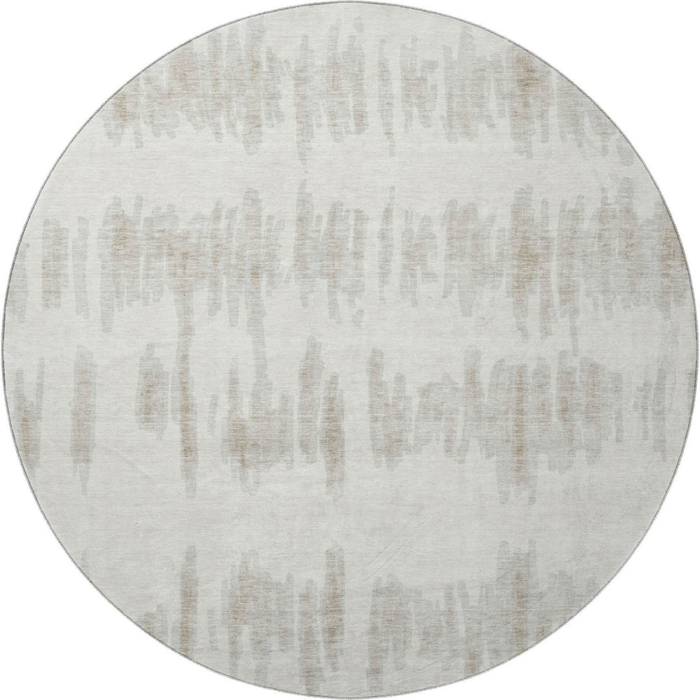 HomeRoots 8' Stylish Ivory and Beige Striped Washable Round Rug with UV Protection for Family Spaces 671975