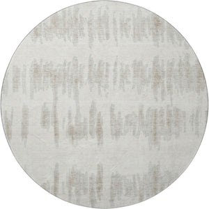HomeRoots 8' Stylish Ivory and Beige Striped Washable Round Rug with UV Protection for Family Spaces 671975