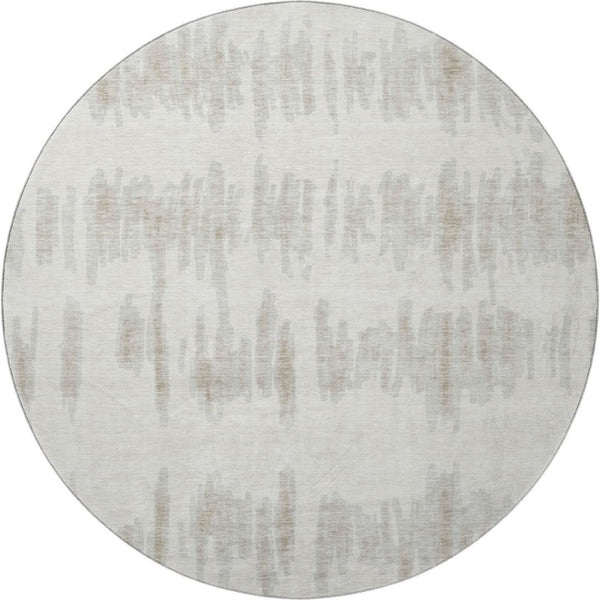 HomeRoots 8' Stylish Ivory and Beige Striped Washable Round Rug with UV Protection for Family Spaces 671975
