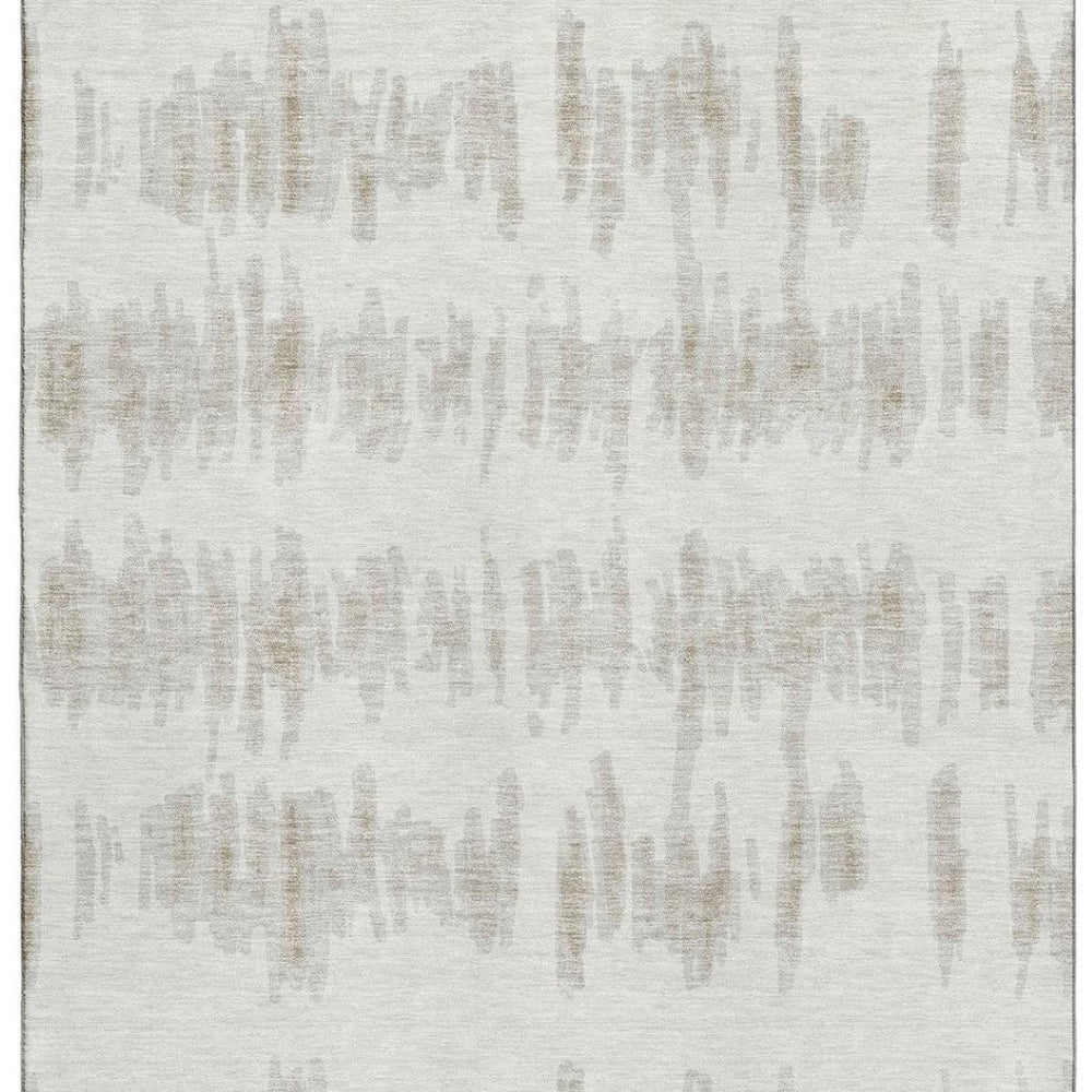 HomeRoots 8' X 10' Elegant Ivory and Beige Striped Washable Area Rug with UV Protection for Busy Homes 671976