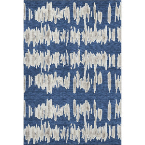 HomeRoots 8' X 10' Navy Blue & Beige Striped Area Rug - Washable, UV Protected, Durable for High-Traffic Spaces 671982