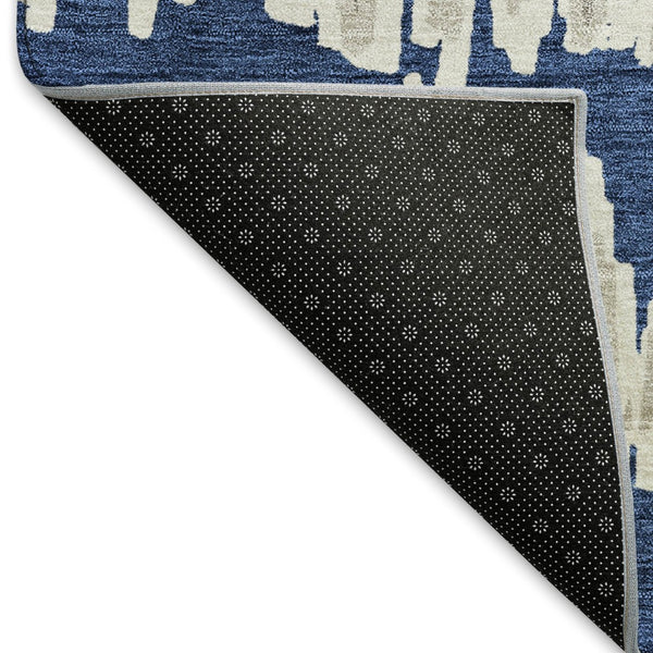 HomeRoots 8' X 10' Navy Blue & Beige Striped Area Rug - Washable, UV Protected, Durable for High-Traffic Spaces 671982