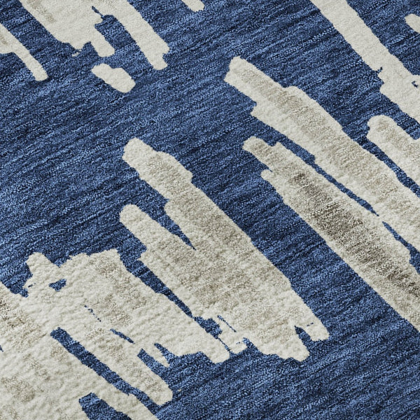 HomeRoots 8' X 10' Navy Blue & Beige Striped Area Rug - Washable, UV Protected, Durable for High-Traffic Spaces 671982