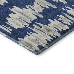 HomeRoots 9' X 12' Navy Blue & Beige Striped Washable Area Rug - Durable, Stain-Resistant, UV Protected Design 671983