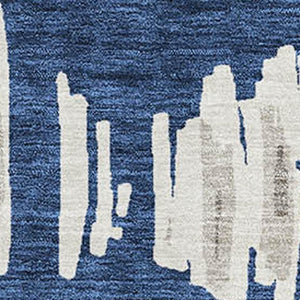 HomeRoots 9' X 12' Navy Blue & Beige Striped Washable Area Rug - Durable, Stain-Resistant, UV Protected Design 671983