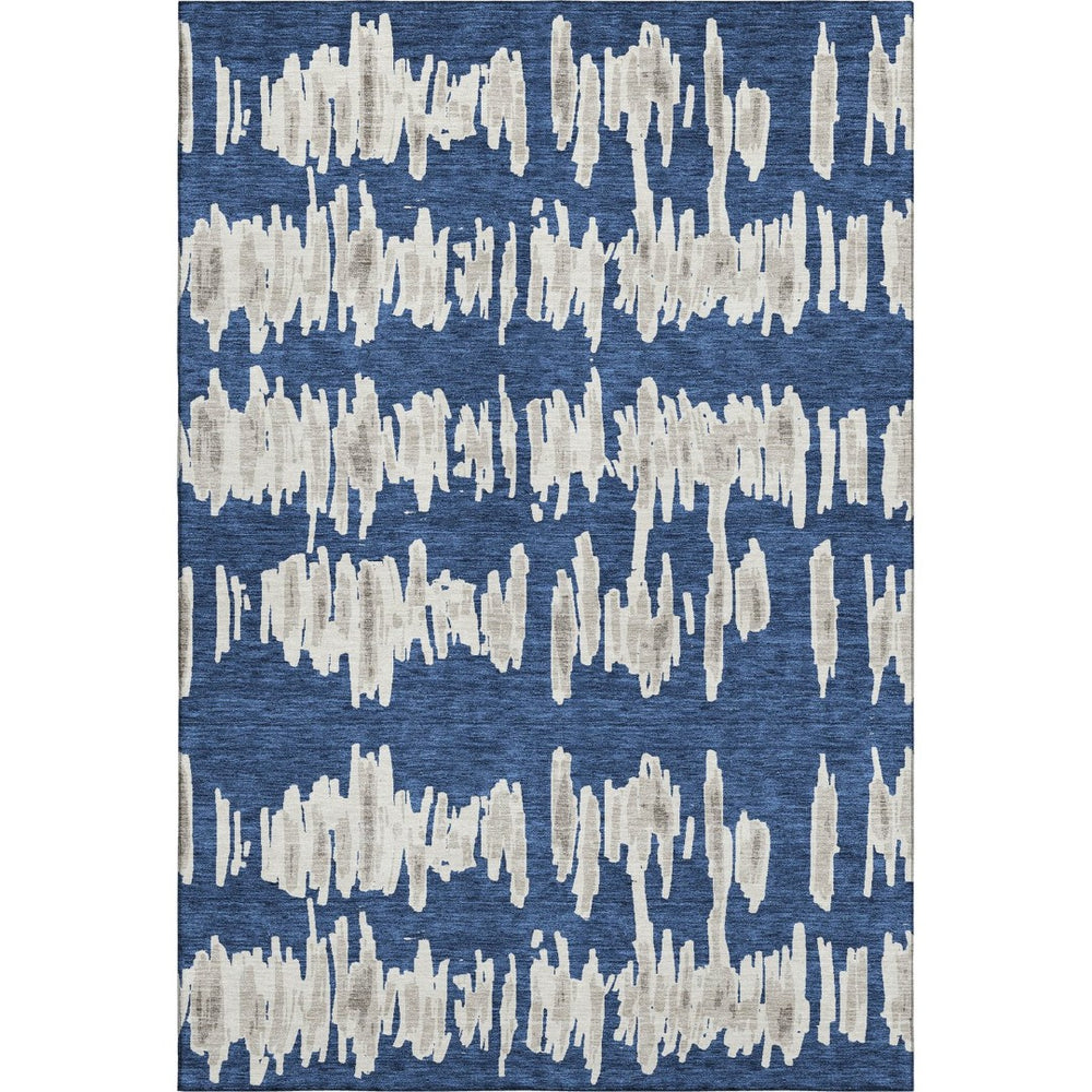 HomeRoots 10' X 14' Navy Blue & Beige Striped Area Rug – Washable, UV-Protected, Stylish & Durable for Homes 671984