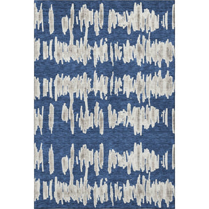 HomeRoots 10' X 14' Navy Blue & Beige Striped Area Rug – Washable, UV-Protected, Stylish & Durable for Homes 671984