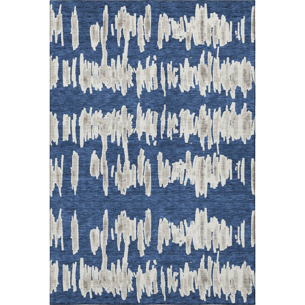 HomeRoots 10' X 14' Navy Blue & Beige Striped Area Rug – Washable, UV-Protected, Stylish & Durable for Homes 671984