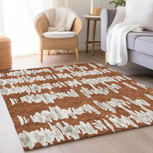 HomeRoots 8' X 10' Durable Rust and Beige Striped Area Rug - Washable, UV-Protected, Perfect for Family Homes 671988