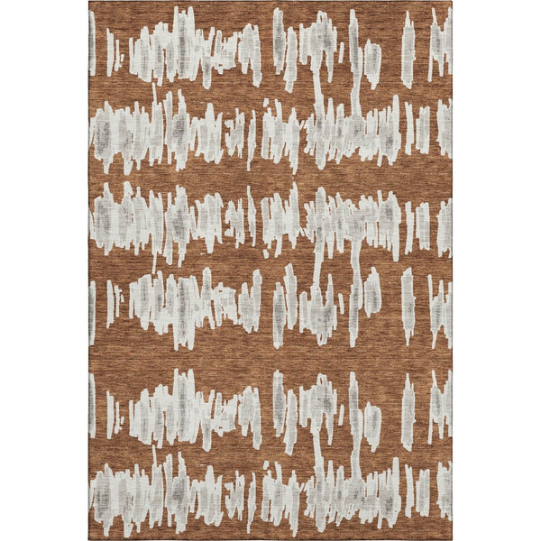 HomeRoots 8' X 10' Durable Rust and Beige Striped Area Rug - Washable, UV-Protected, Perfect for Family Homes 671988