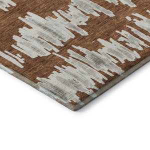 HomeRoots 8' X 10' Durable Rust and Beige Striped Area Rug - Washable, UV-Protected, Perfect for Family Homes 671988