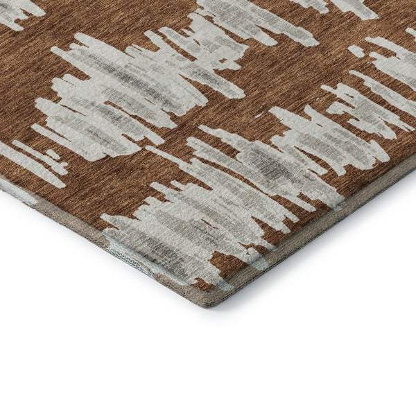 HomeRoots 8' X 10' Durable Rust and Beige Striped Area Rug - Washable, UV-Protected, Perfect for Family Homes 671988