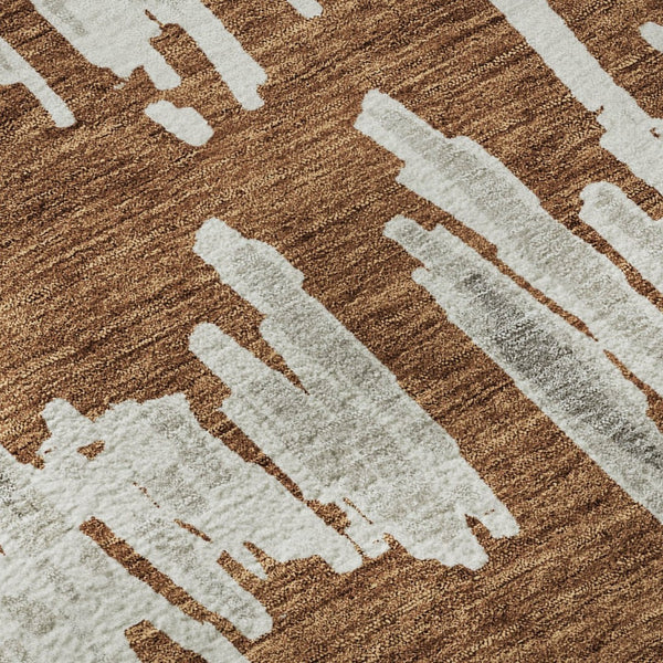 HomeRoots 9' X 12' Striped Washable Area Rug in Rust and Beige with UV Protection for Stylish Living Spaces 671989