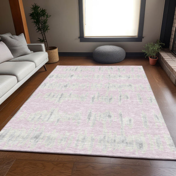 HomeRoots 5' Stylish Pink and Beige Striped Area Rug - Washable, UV Protected, Durable, Stain Resistant Design! 671992