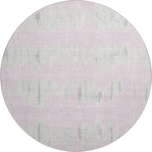 HomeRoots 8' Pink and Beige Striped Washable Round Rug - UV Protected, Stain-Resistant, Ideal for High Traffic Areas 671993